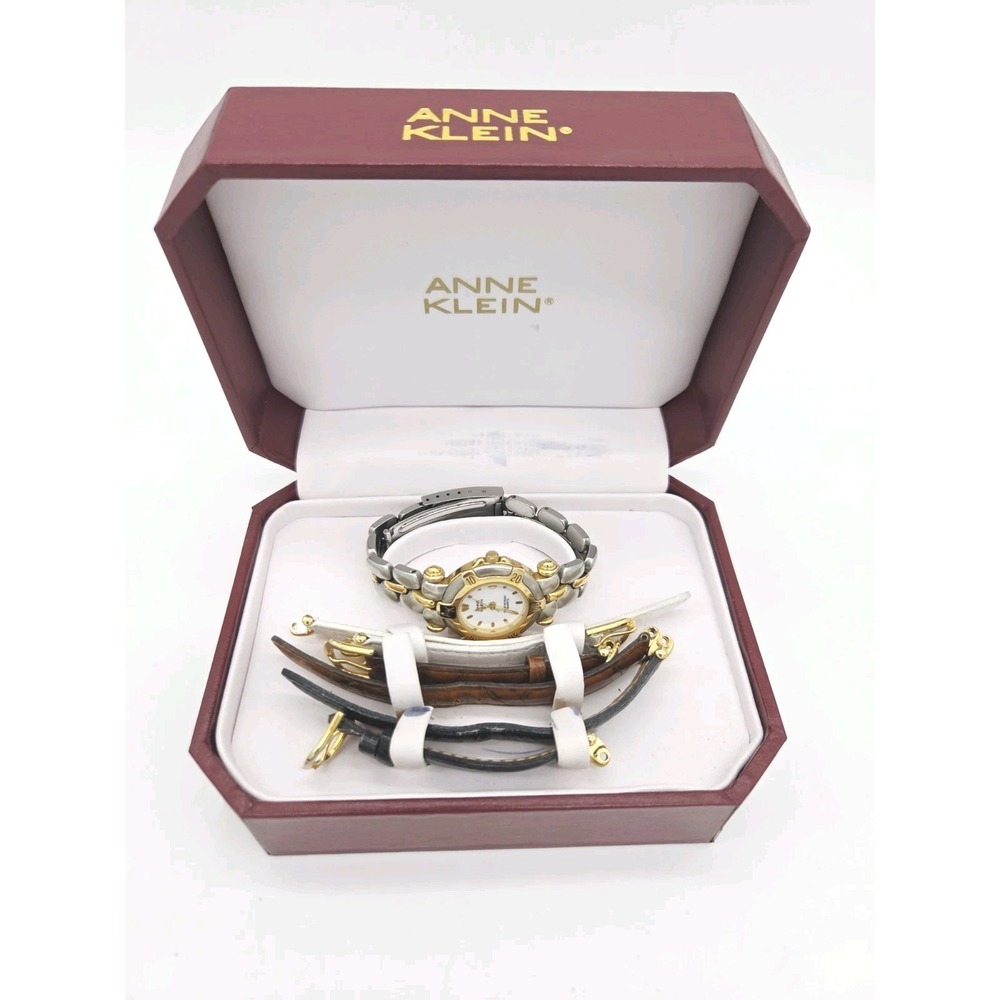 Vintage 90s Anne Klein Watch Set 4 Interchangeable Bands Two Tone 11/7932-3-5